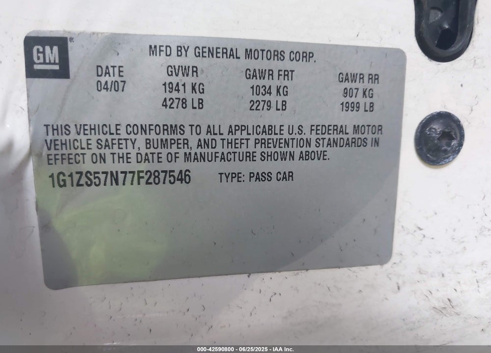2007 CHEVROLET MALIBU LS VIN: 1G1ZS57N77F287546