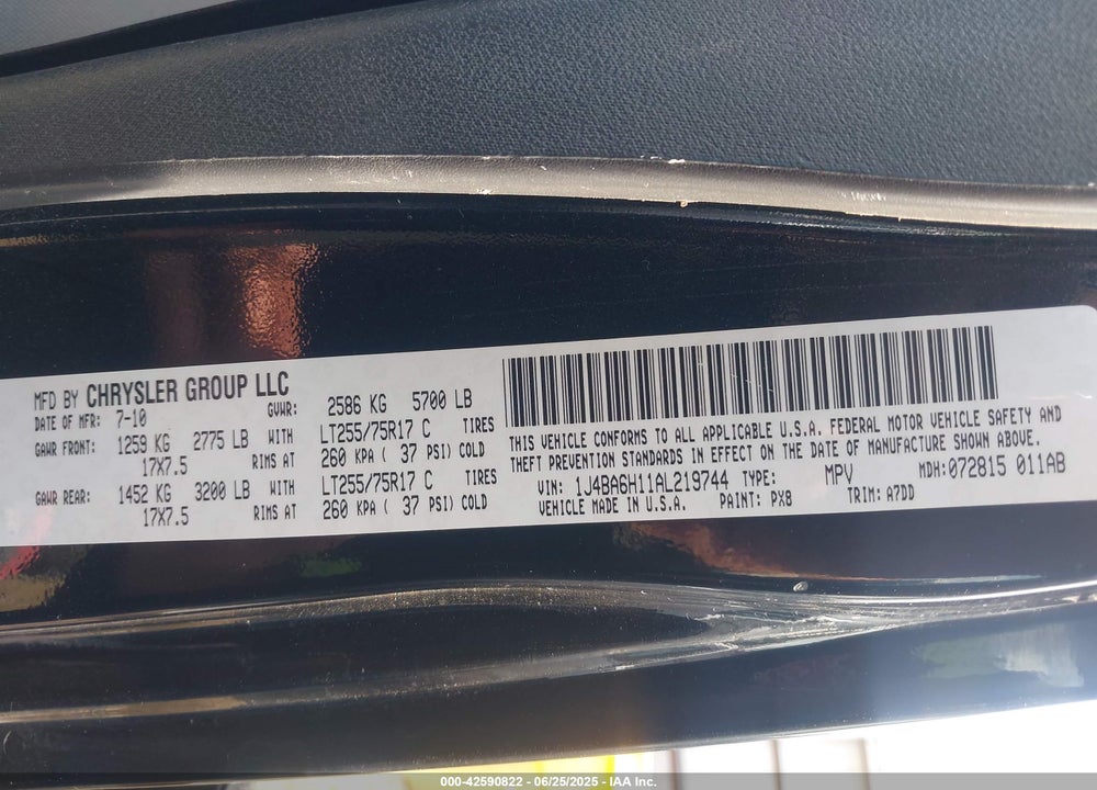 2010 JEEP WRANGLER UNLIMITED RUBICON VIN: 1J4BA6H11AL219744