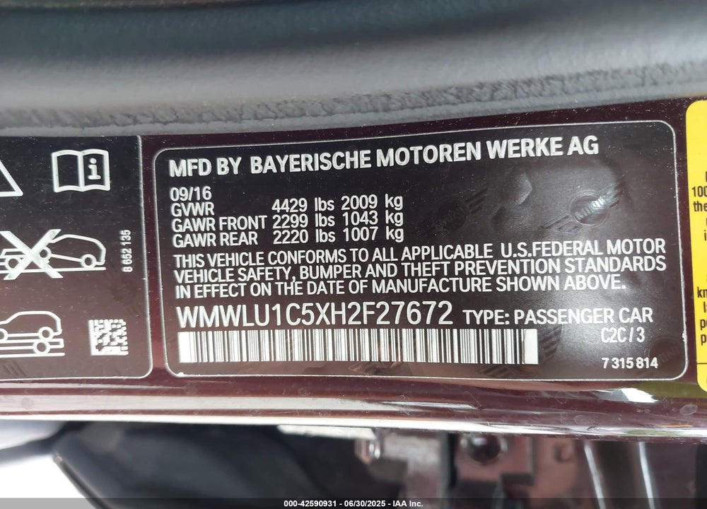 2017 MINI COOPER CLUBMAN VIN: WMWLU1C5XH2F27672
