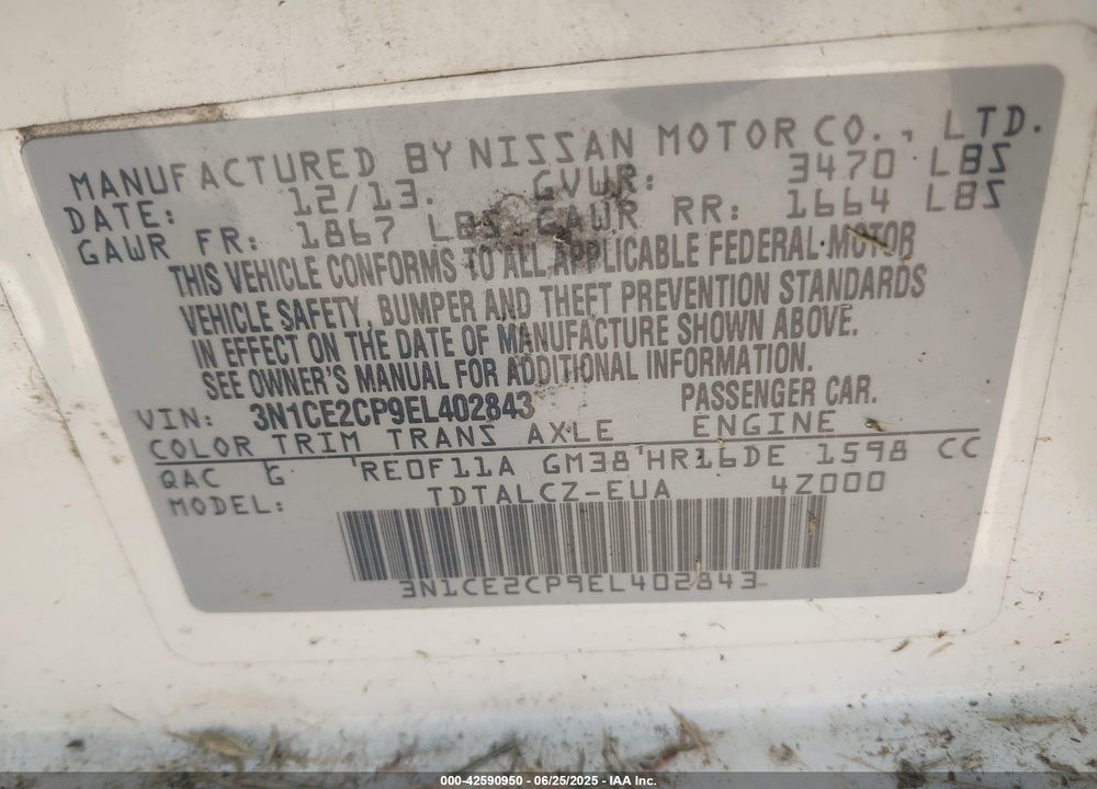 2014 NISSAN VERSA NOTE S PLUS VIN: 3N1CE2CP9EL402843