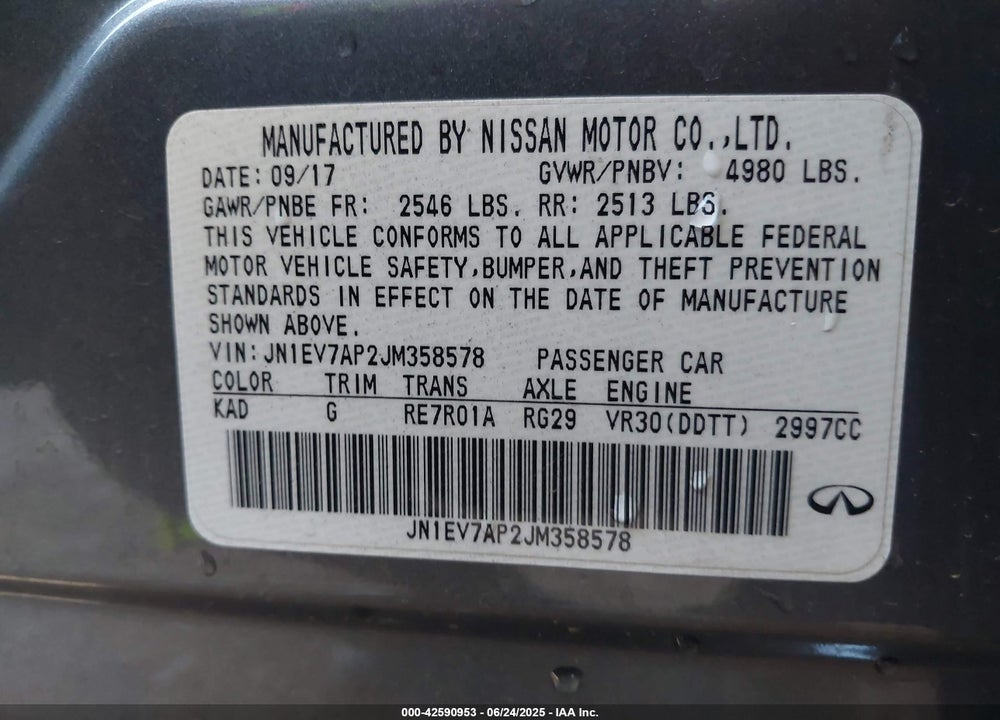 2018 INFINITI Q50 3.0T LUXE VIN: JN1EV7AP2JM358578