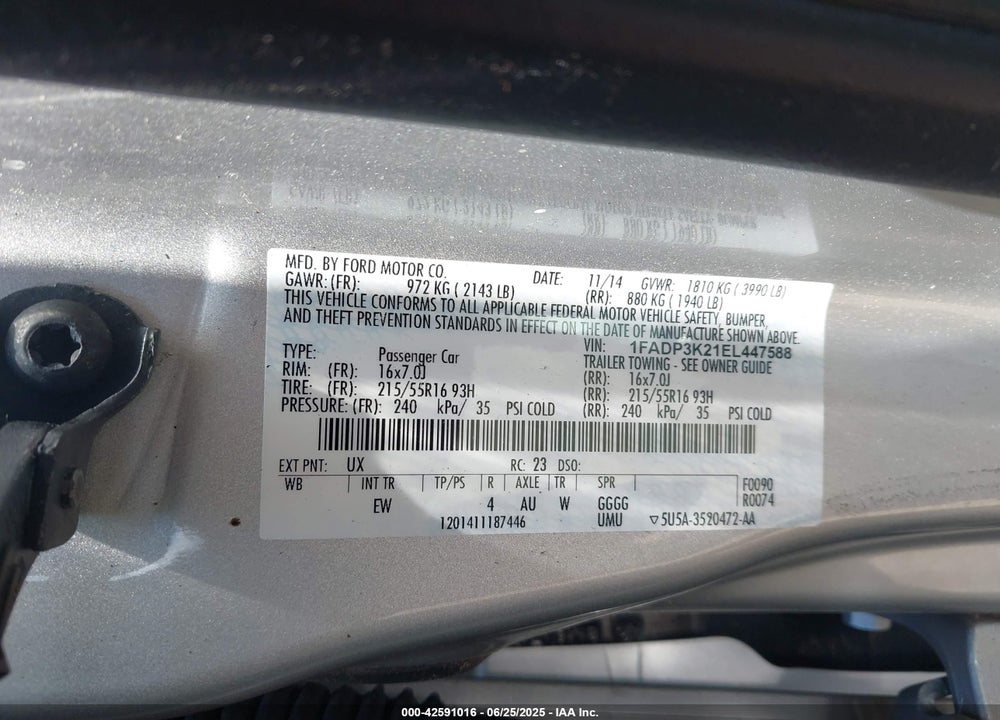 2014 FORD FOCUS SE VIN: 1FADP3K21EL447588
