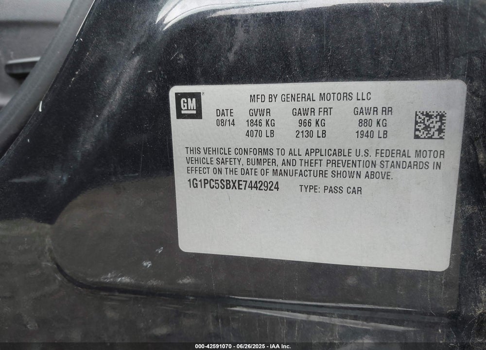 2014 CHEVROLET CRUZE VIN: 1G1PC5SBXE7442924