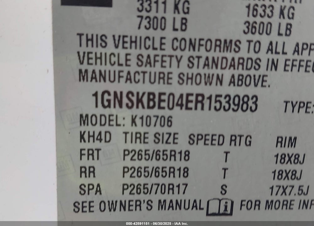 2014 CHEVROLET TAHOE LT VIN: 1GNSKBE04ER153983