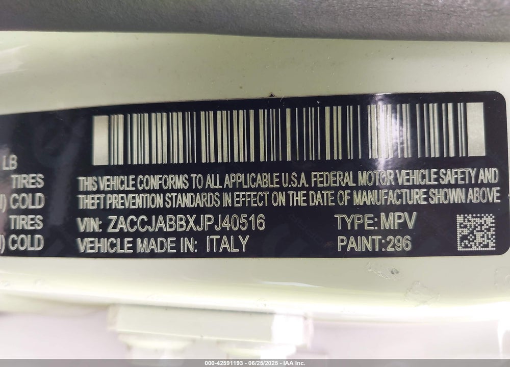 2018 JEEP RENEGADE VIN: ZACCJABBXJPJ40516