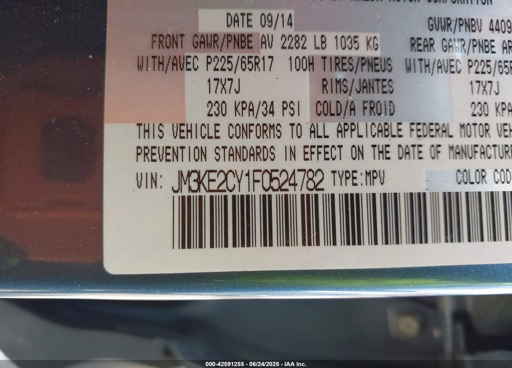 2015 MAZDA CX-5 VIN: JM3KE2CY1F0524782