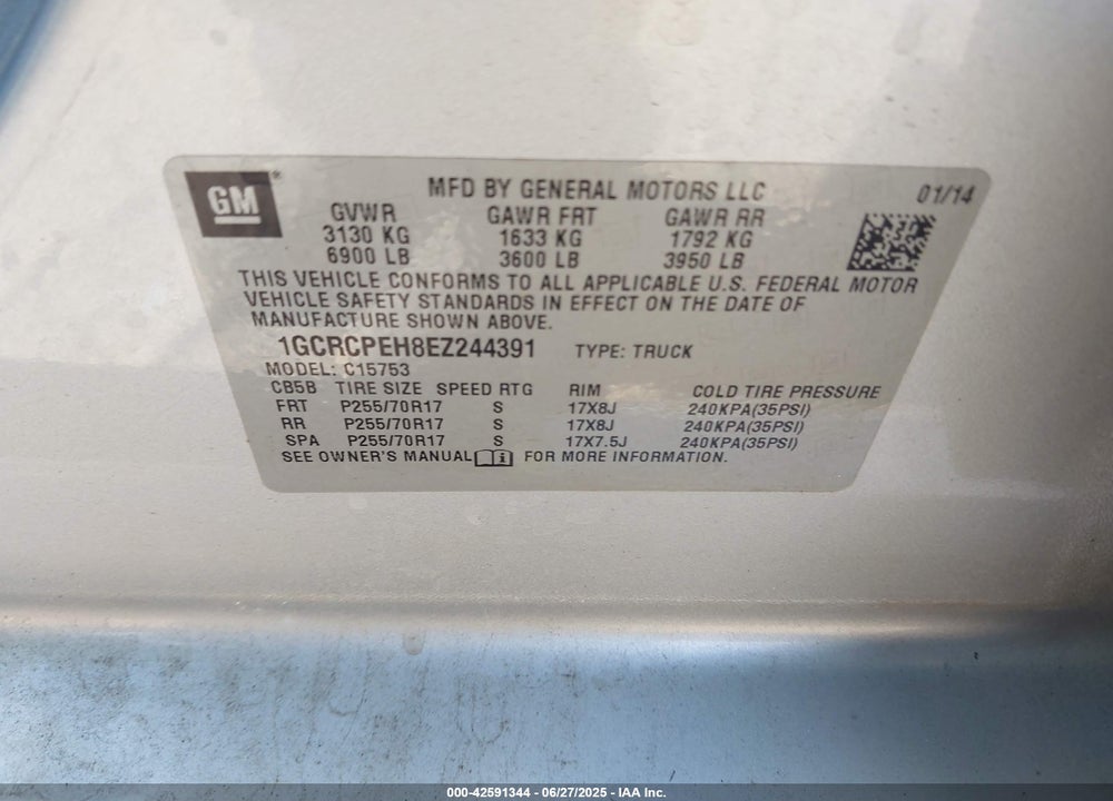 2014 CHEVROLET SILVERADO VIN: 1GCRCPEH8EZ244391