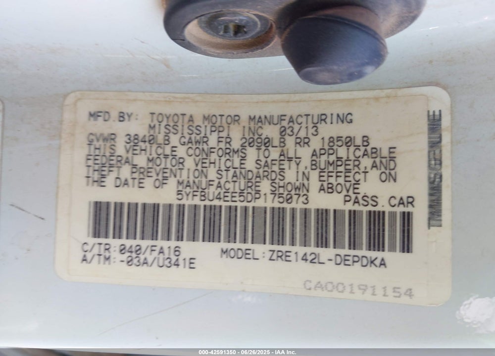 2013 TOYOTA COROLLA VIN: 5YFBU4EE5DP175073