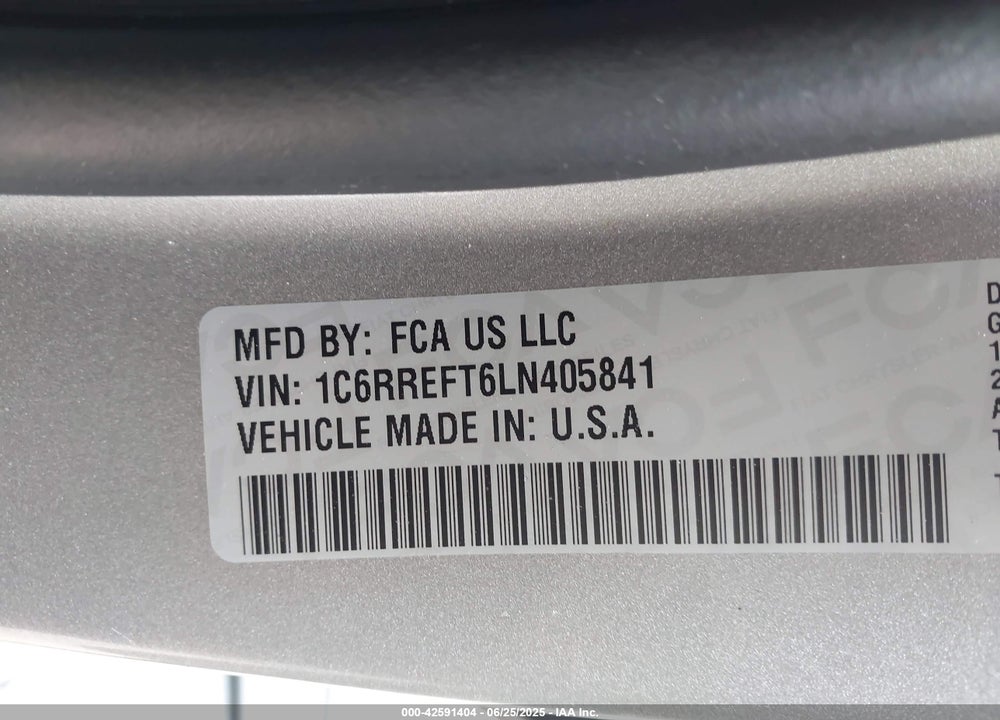 2020 RAM 1500 VIN: 1C6RREFT6LN405841