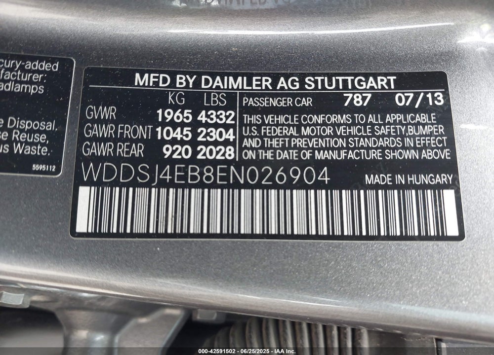 2014 MERCEDES-BENZ CLA 250 VIN: WDDSJ4EB8EN026904