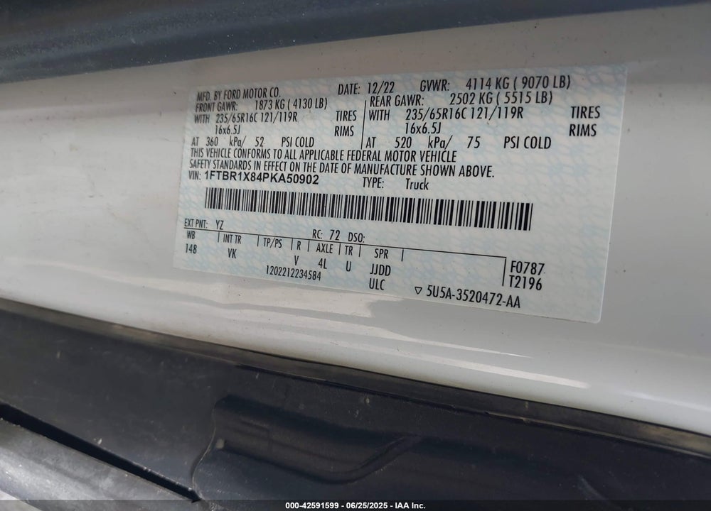 2023 FORD TRANSIT-250 VIN: 1FTBR1X84PKA50902