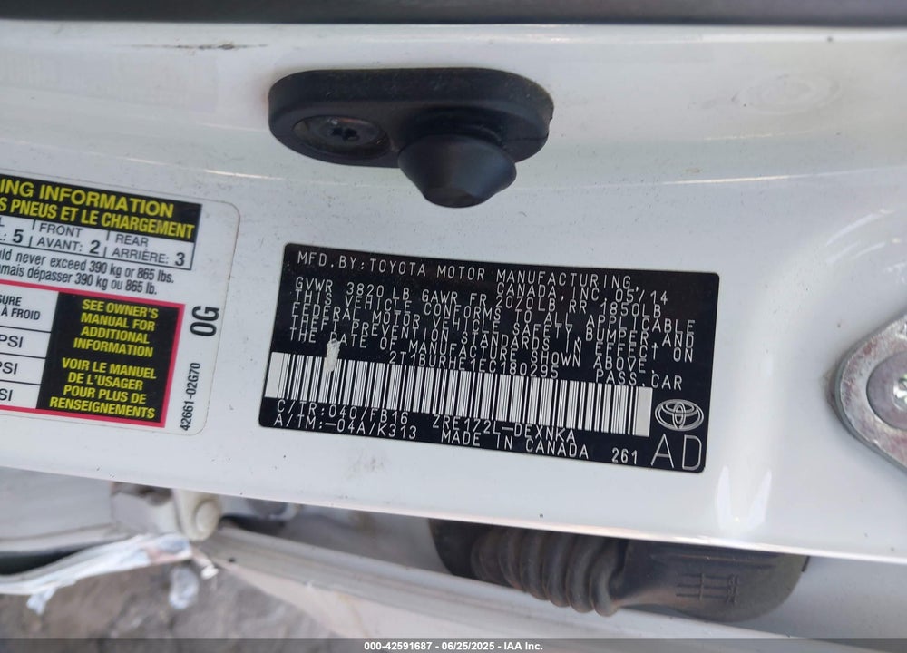 2014 TOYOTA COROLLA VIN: 2T1BURHE1EC180295