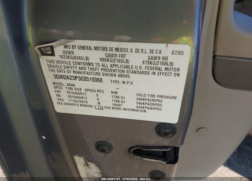 2006 CHEVROLET HHR LT VIN: 3GNDA23P36S510368