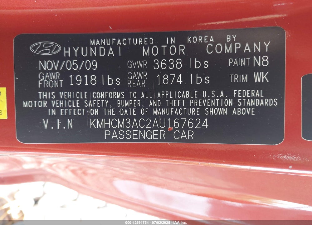 2010 HYUNDAI ACCENT VIN: KMHCM3AC2AU167624