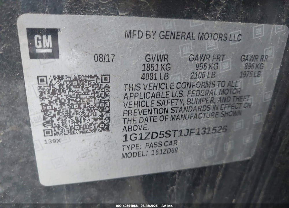 2018 CHEVROLET MALIBU VIN: 1G1ZD5ST1JF131526