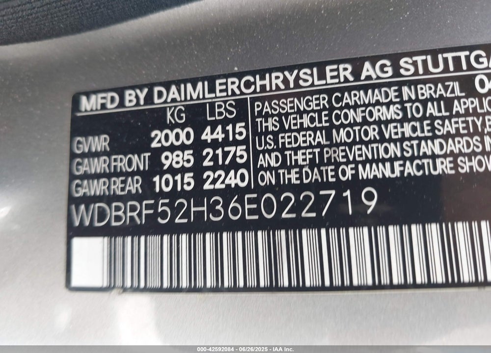 2006 MERCEDES-BENZ C 230 SPORT VIN: WDBRF52H36E022719