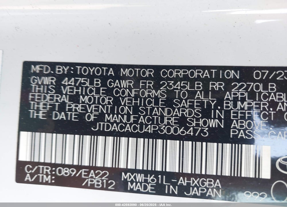 2023 TOYOTA PRIUS PRIME XSE VIN: JTDACACU4P3006473
