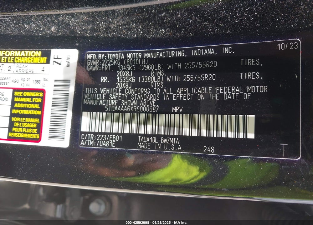 2024 LEXUS TX 350 PREMIUM VIN: 5TDAAAA6XRS000687