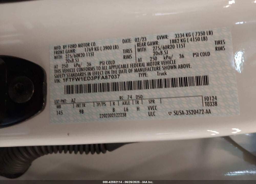 2023 FORD F-150 VIN: 1FTFW1ED3PFA87037