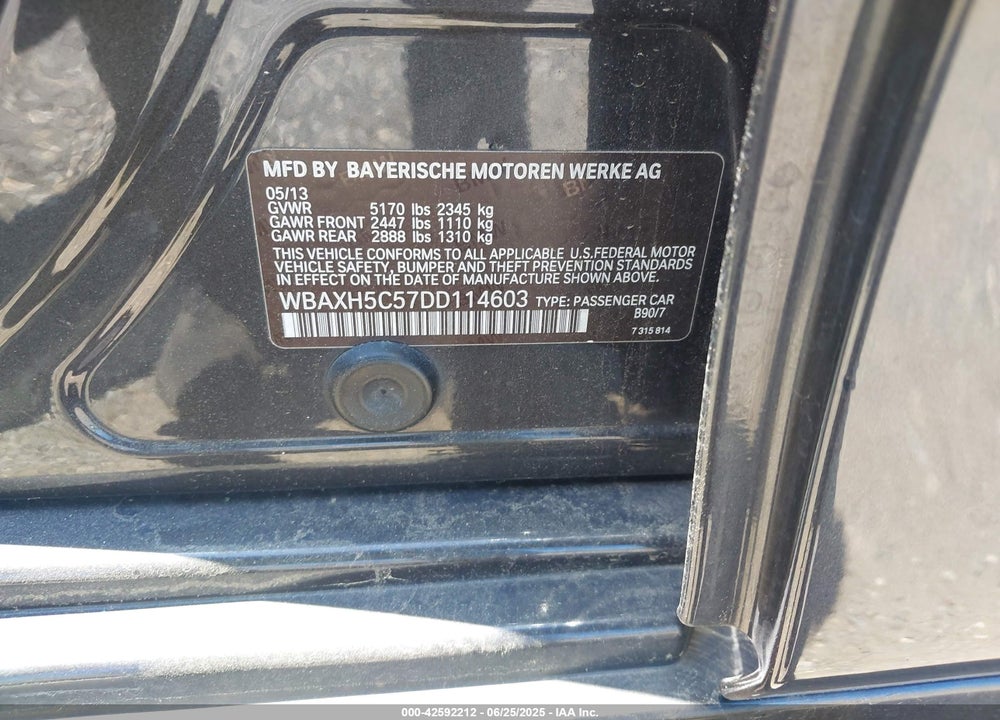 2013 BMW 528I VIN: WBAXH5C57DD114603