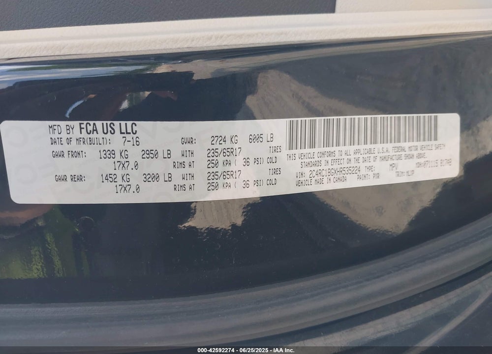 2017 CHRYSLER PACIFICA TOURING L VIN: 2C4RC1BGXHR535224