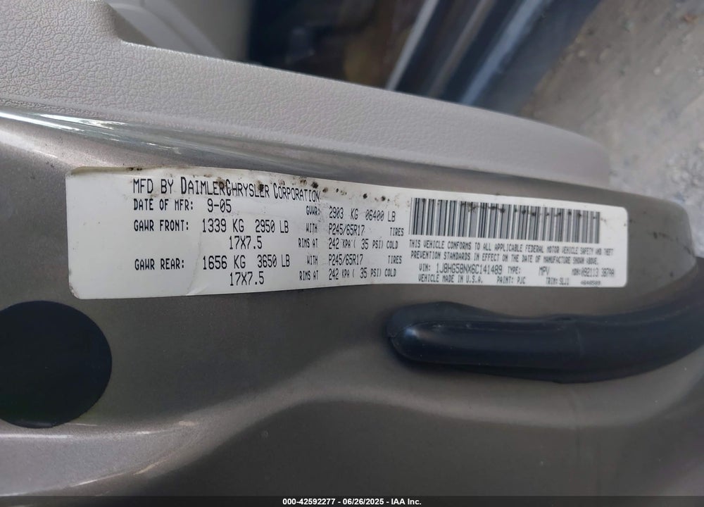 2006 JEEP COMMANDER LIMITED VIN: 1J8HG58NX6C141489