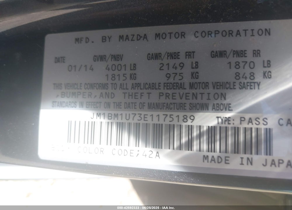 2014 MAZDA 3 I SPORT VIN: JM1BM1U73E1175189