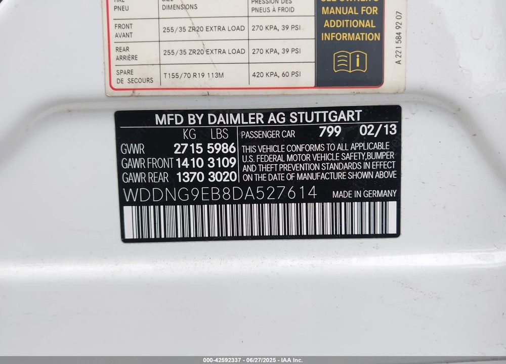2013 MERCEDES-BENZ S 550 VIN: WDDNG9EB8DA527614