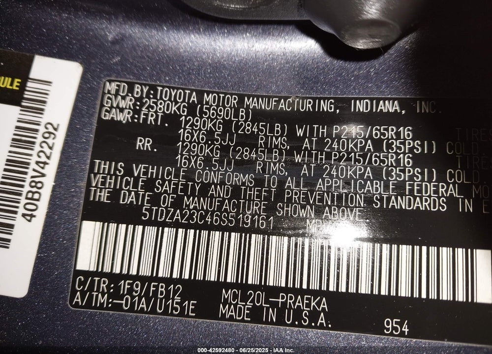 2006 TOYOTA SIENNA CE VIN: 5TDZA23C46S519161
