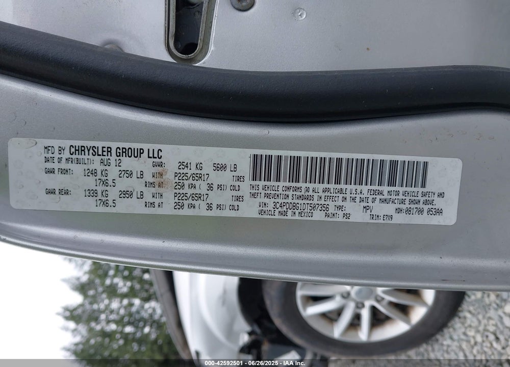 2013 DODGE JOURNEY VIN: 3C4PDDBG1DT507356