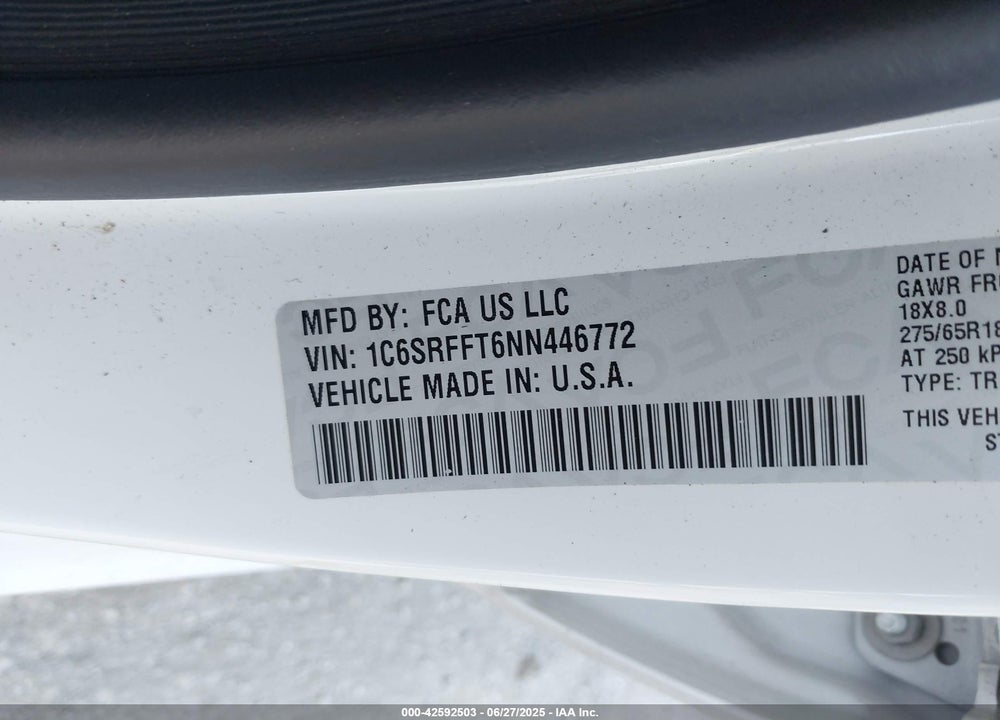2022 RAM 1500 VIN: 1C6SRFFT6NN446772