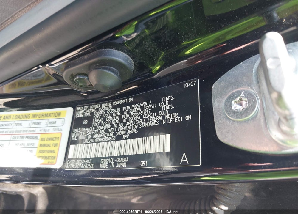 2008 TOYOTA 4RUNNER SPORT V6 VIN: JTEZU14RX8K004658