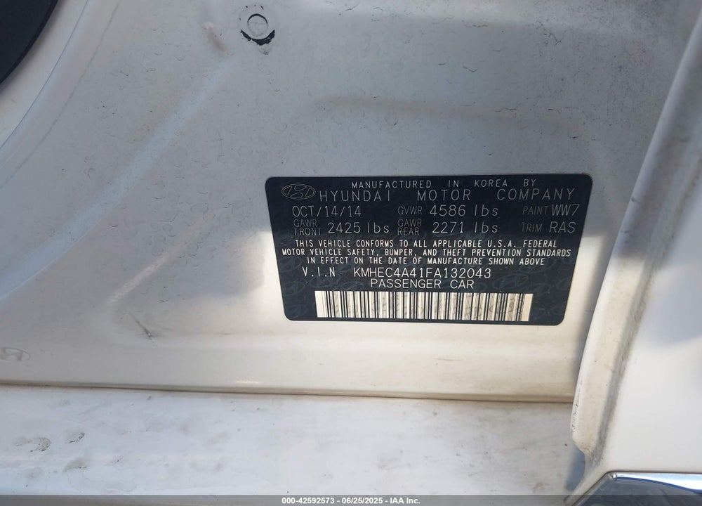 2015 HYUNDAI SONATA HYBRID VIN: KMHEC4A41FA132043