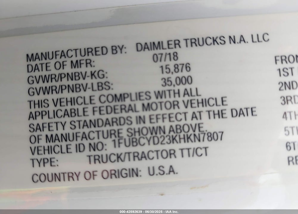2019 FREIGHTLINER M2 106 VIN: 1FUBCYD23KHKN7807