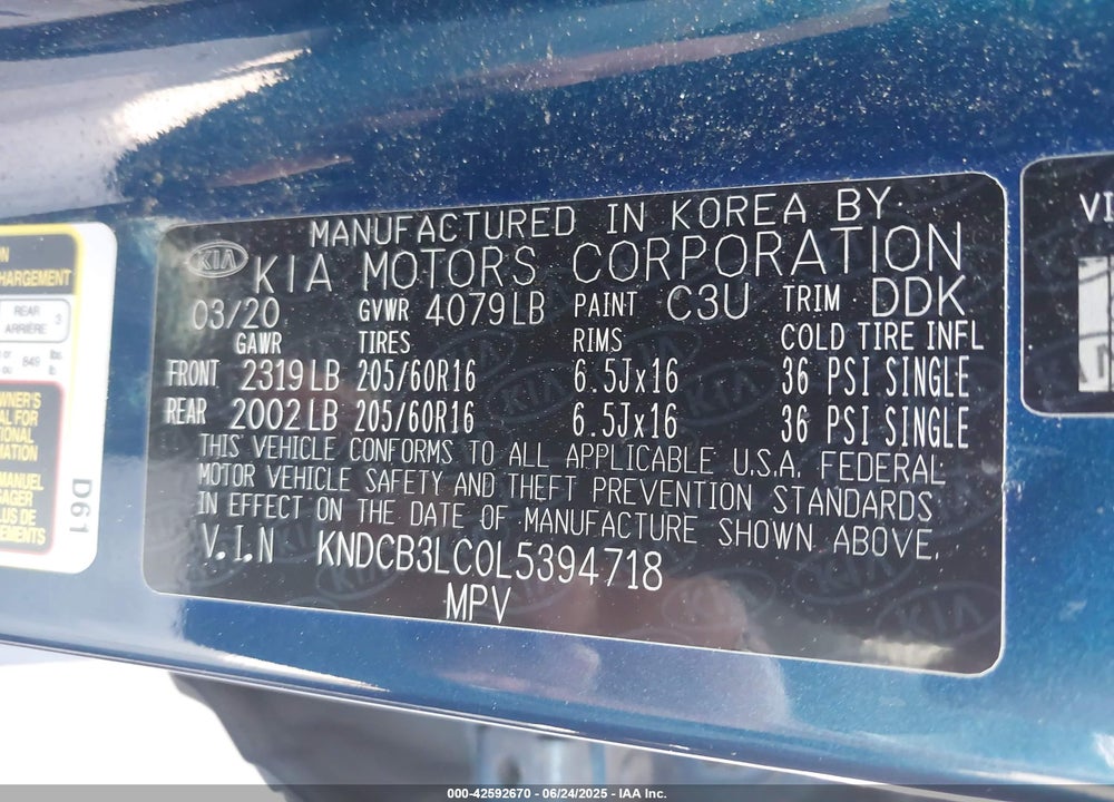 2020 KIA NIRO VIN: KNDCB3LC0L5394718