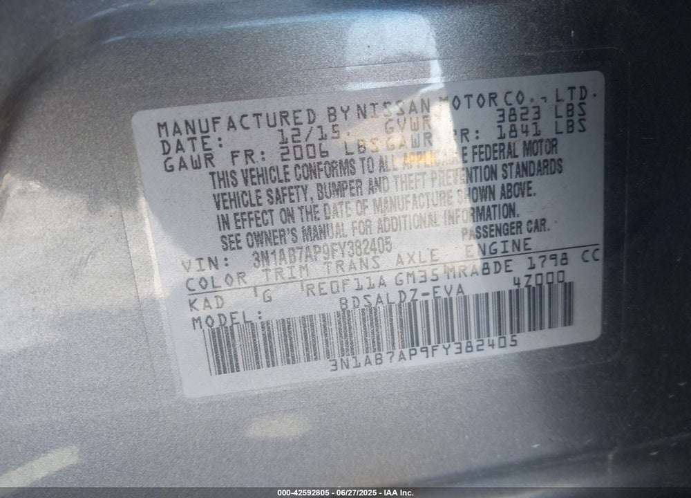 2015 NISSAN SENTRA VIN: 3N1AB7AP9FY382405