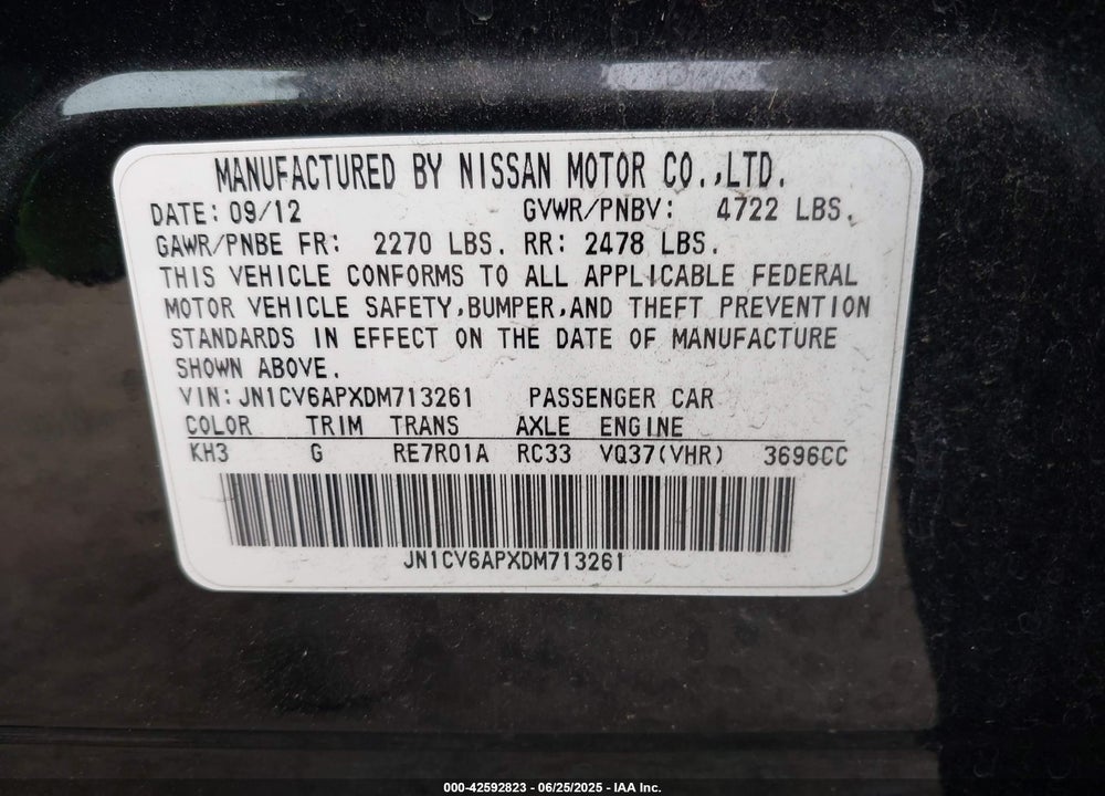 2013 INFINITI G37 VIN: JN1CV6APXDM713261
