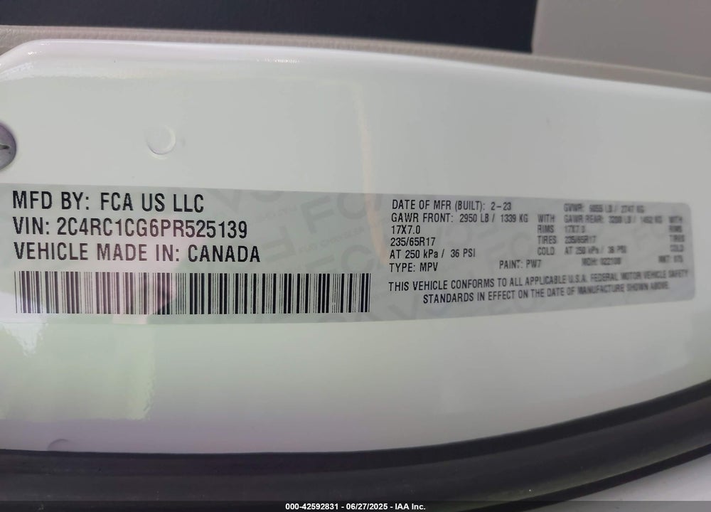 2023 CHRYSLER VOYAGER VIN: 2C4RC1CG6PR525139