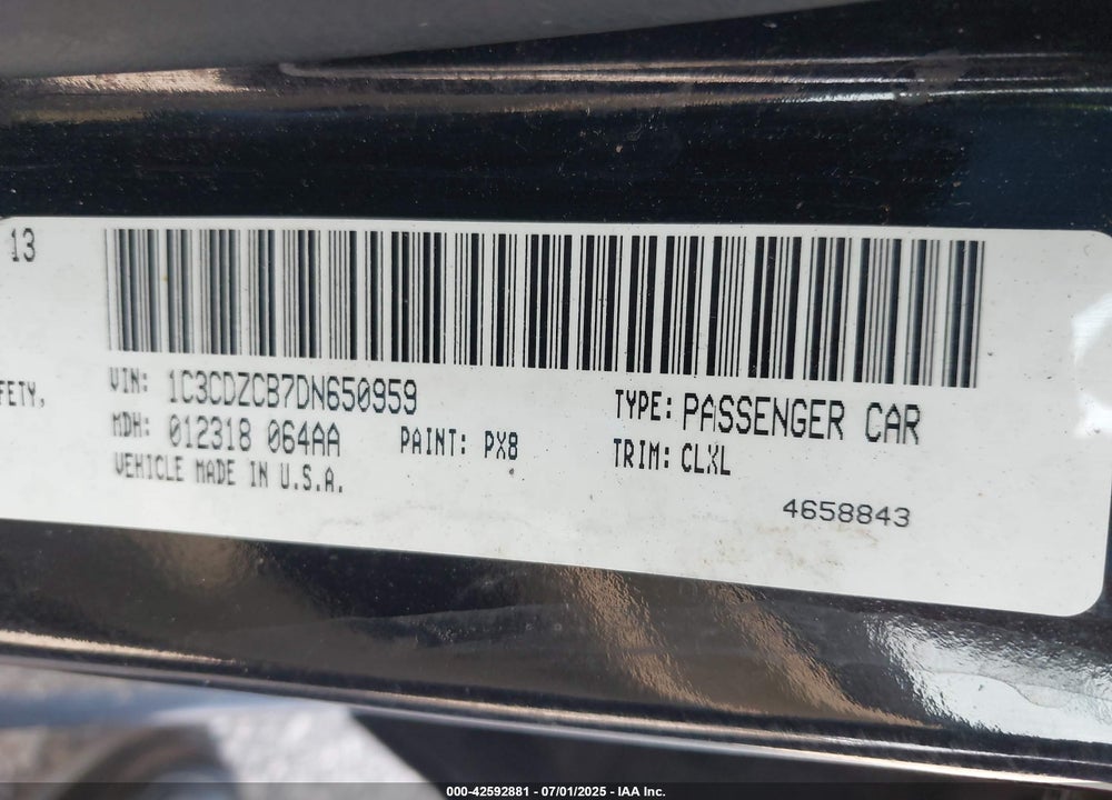 2013 DODGE AVENGER SXT VIN: 1C3CDZCB7DN650959