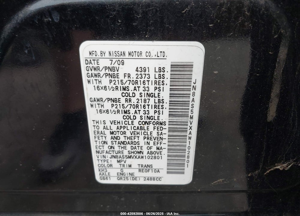 2010 NISSAN ROGUE VIN: JN8AS5MVXAW102801