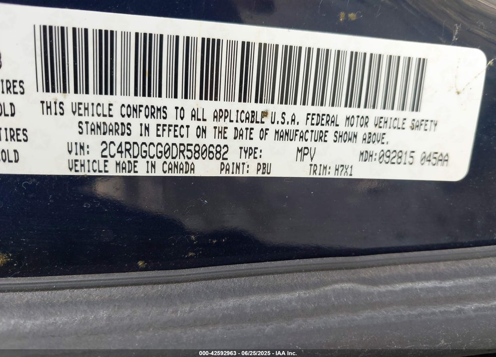 2013 DODGE GRAND CARAVAN SXT VIN: 2C4RDGCG0DR580682