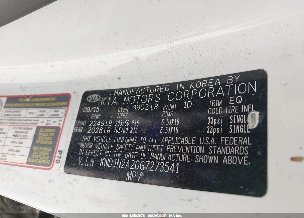 2016 KIA SOUL VIN: KNDJN2A20G7273541