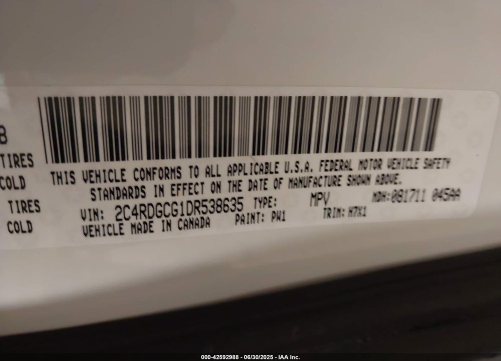 2013 DODGE GRAND CARAVAN SXT VIN: 2C4RDGCG1DR538635