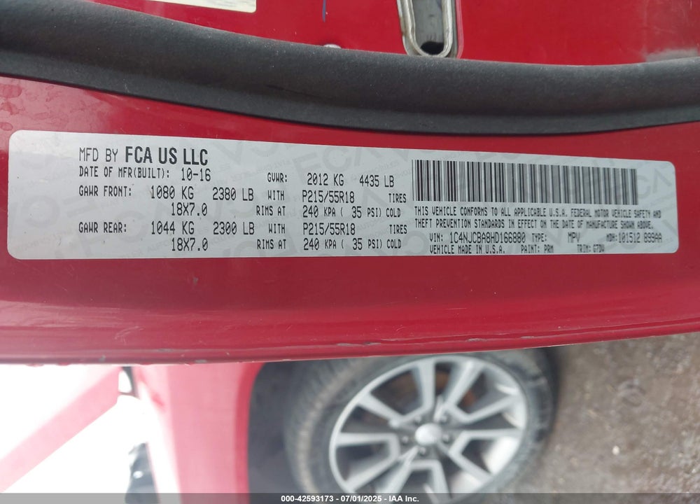 2017 JEEP COMPASS VIN: 1C4NJCBA8HD166880