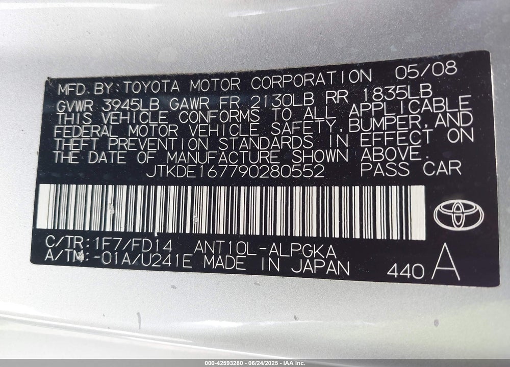2009 SCION TC VIN: JTKDE167790280552
