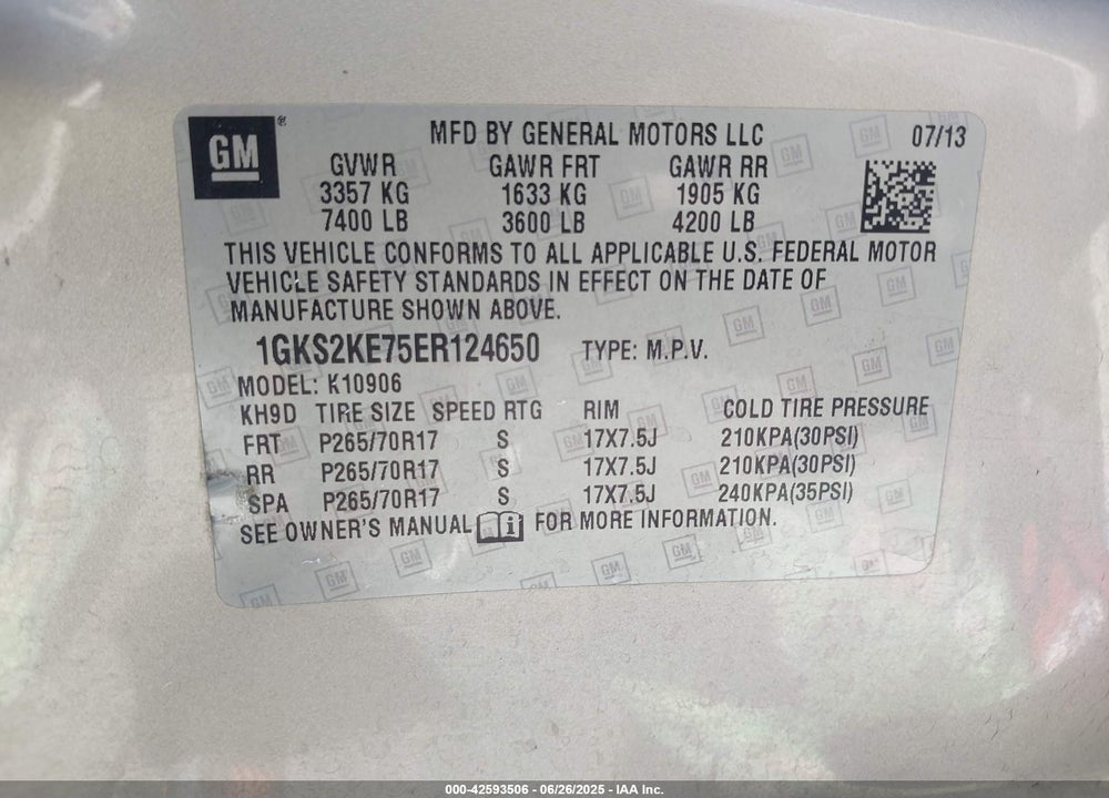 2014 GMC YUKON XL 1500 VIN: 1GKS2KE75ER124650