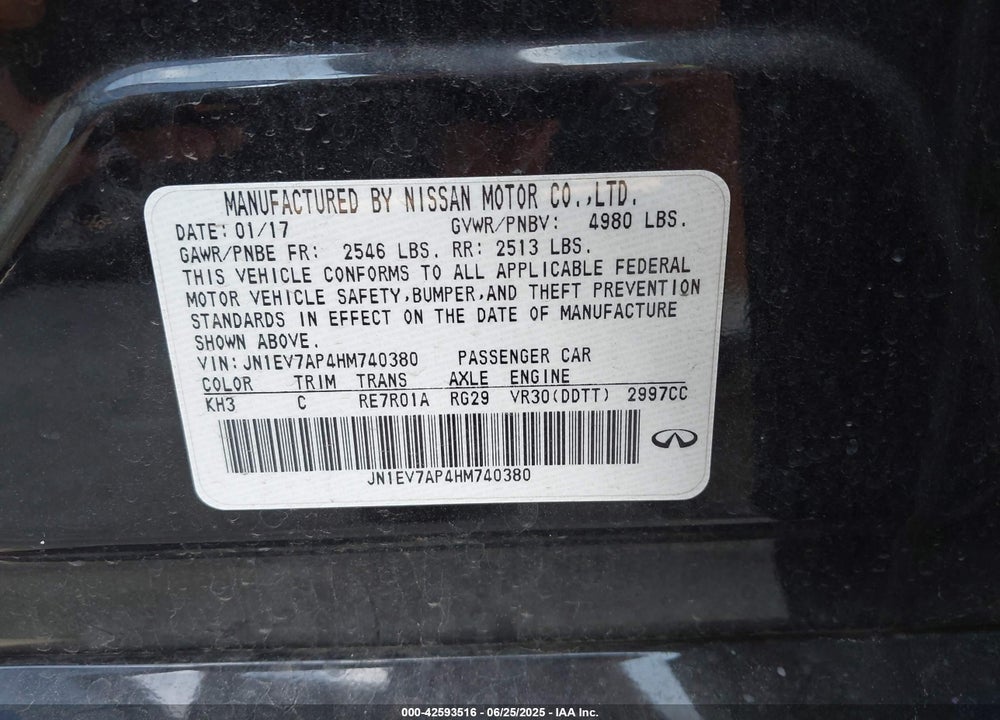 2017 INFINITI Q50 3.0T PREMIUM VIN: JN1EV7AP4HM740380