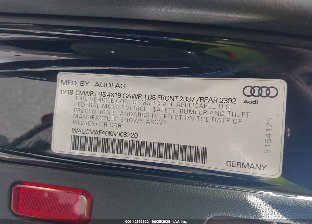 2019 AUDI A4 VIN: WAUGMAF40KN008220