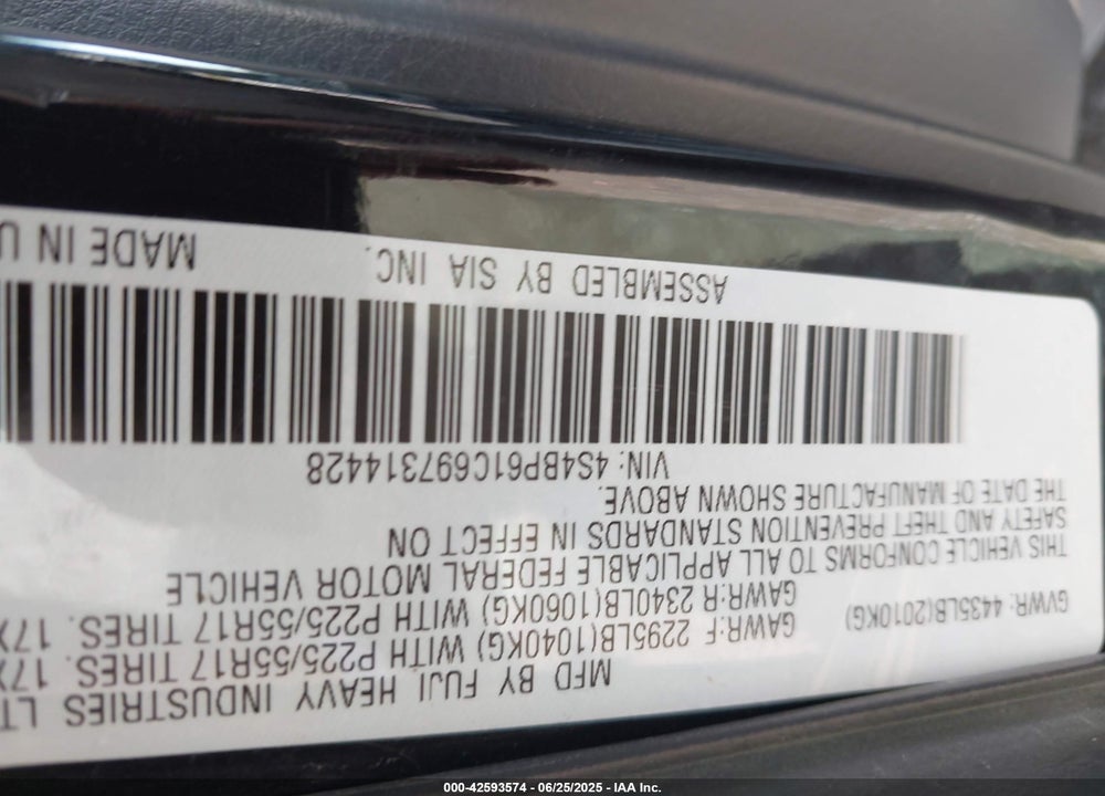 2009 SUBARU OUTBACK VIN: 4S4BP61C697314428