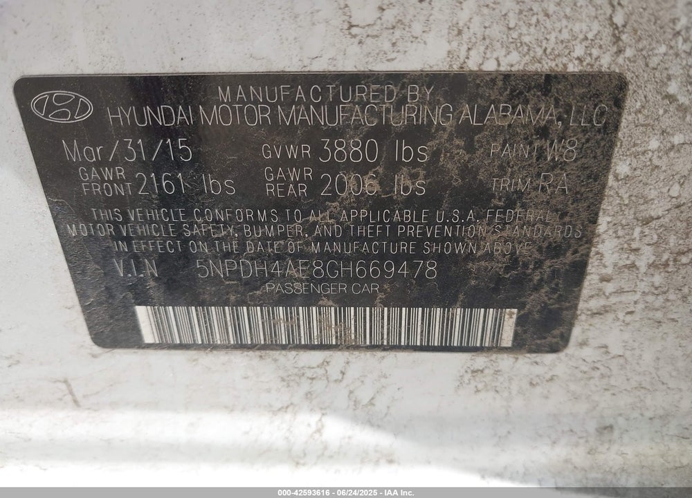 2016 HYUNDAI ELANTRA VIN: 5NPDH4AE8GH669478